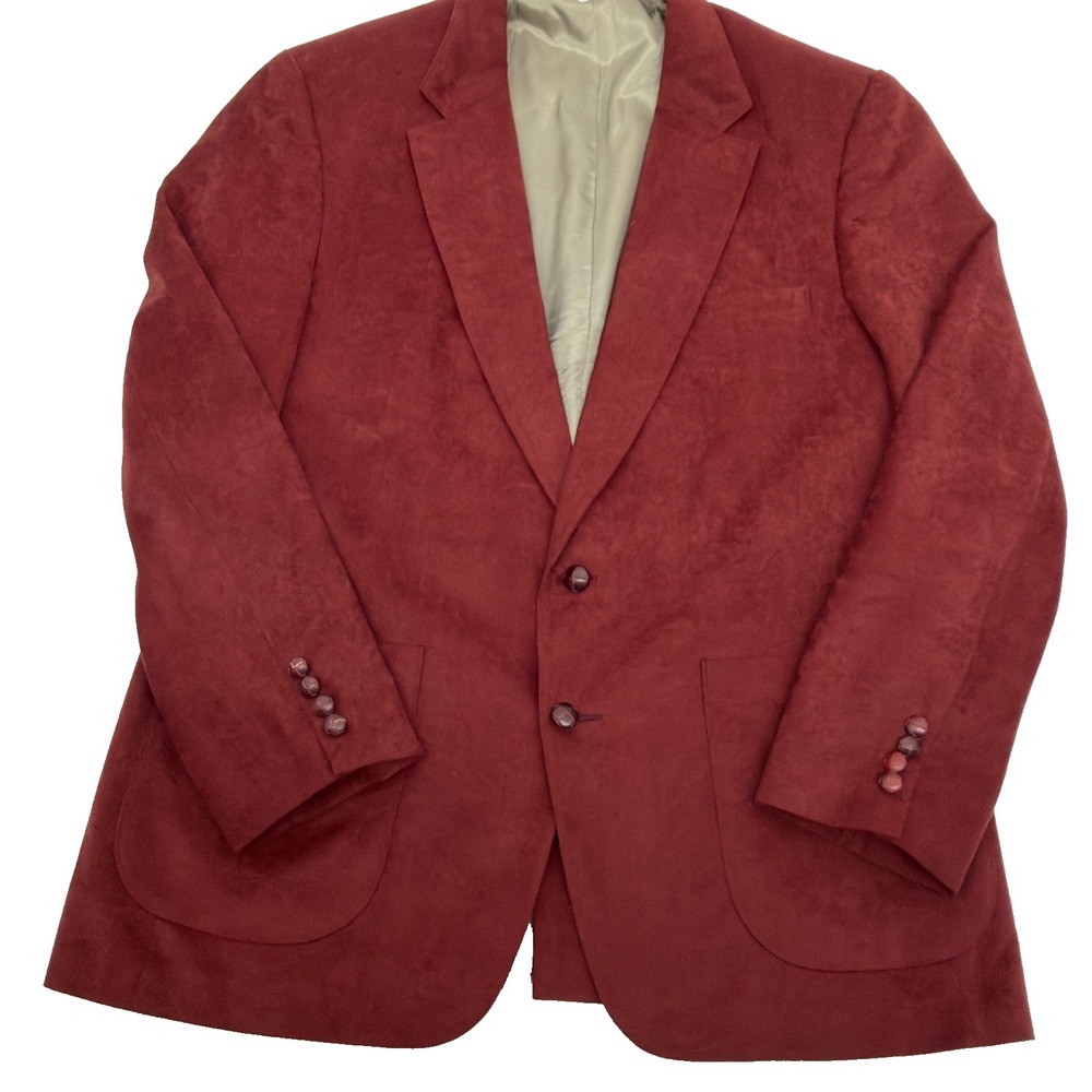 VTG 1970s McGregor Faux Suede Blazer Jacket Red Sport Coat Retro Mens 44R